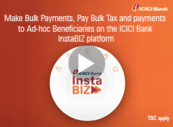 Activate Bulk Tax Payment, payment to ad hoc beneficiary using ICICI Bank InstaBIZ App